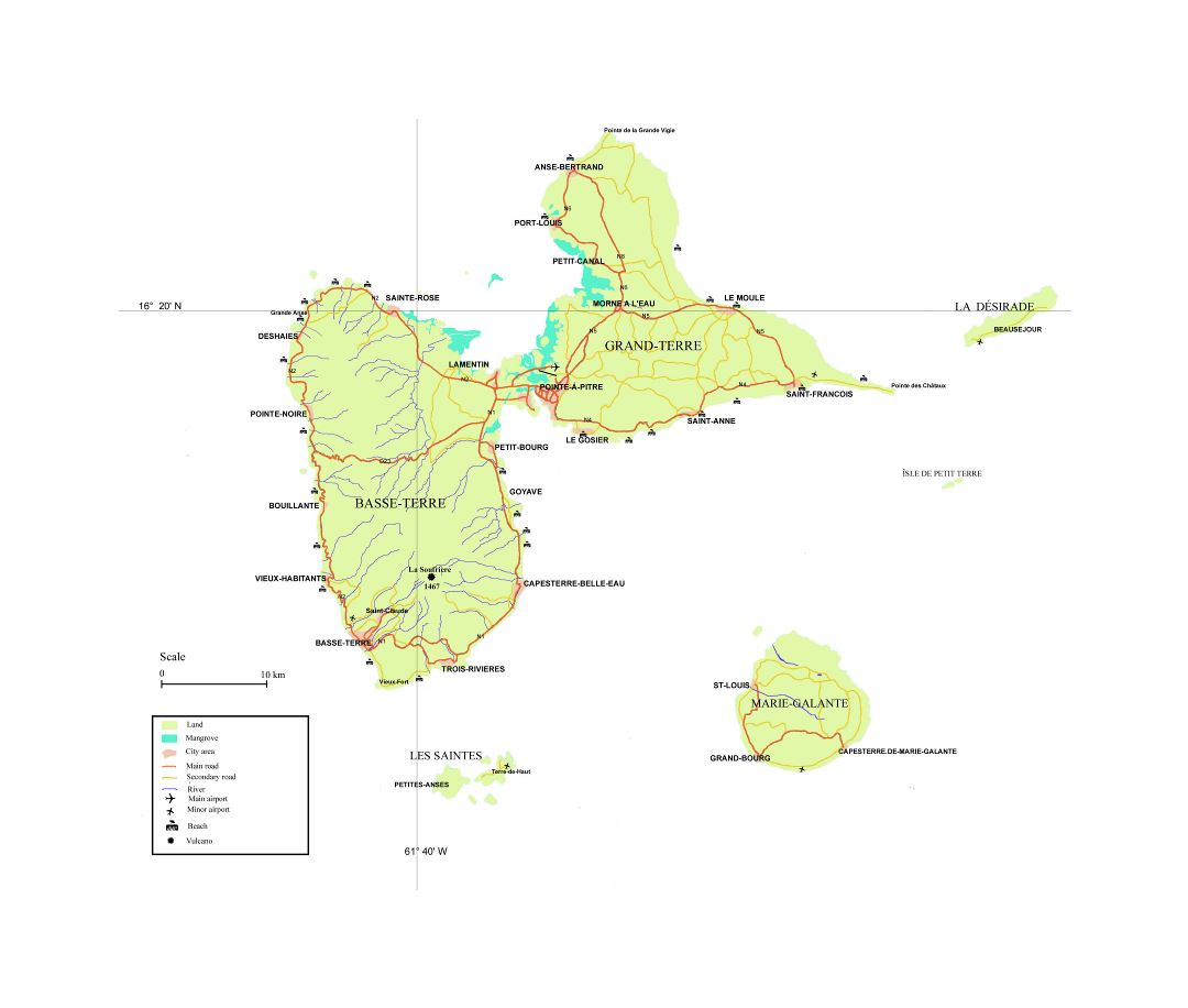 Large map of Guadeloupe with other marks