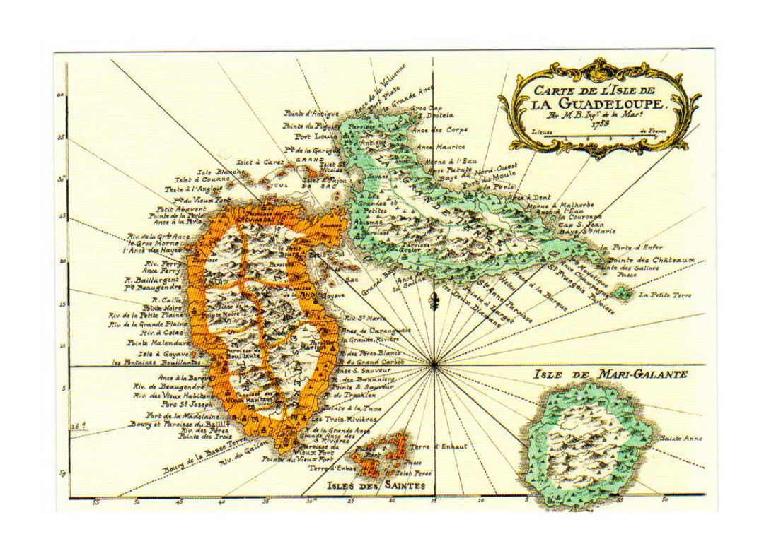 Old map of Guadeloupe