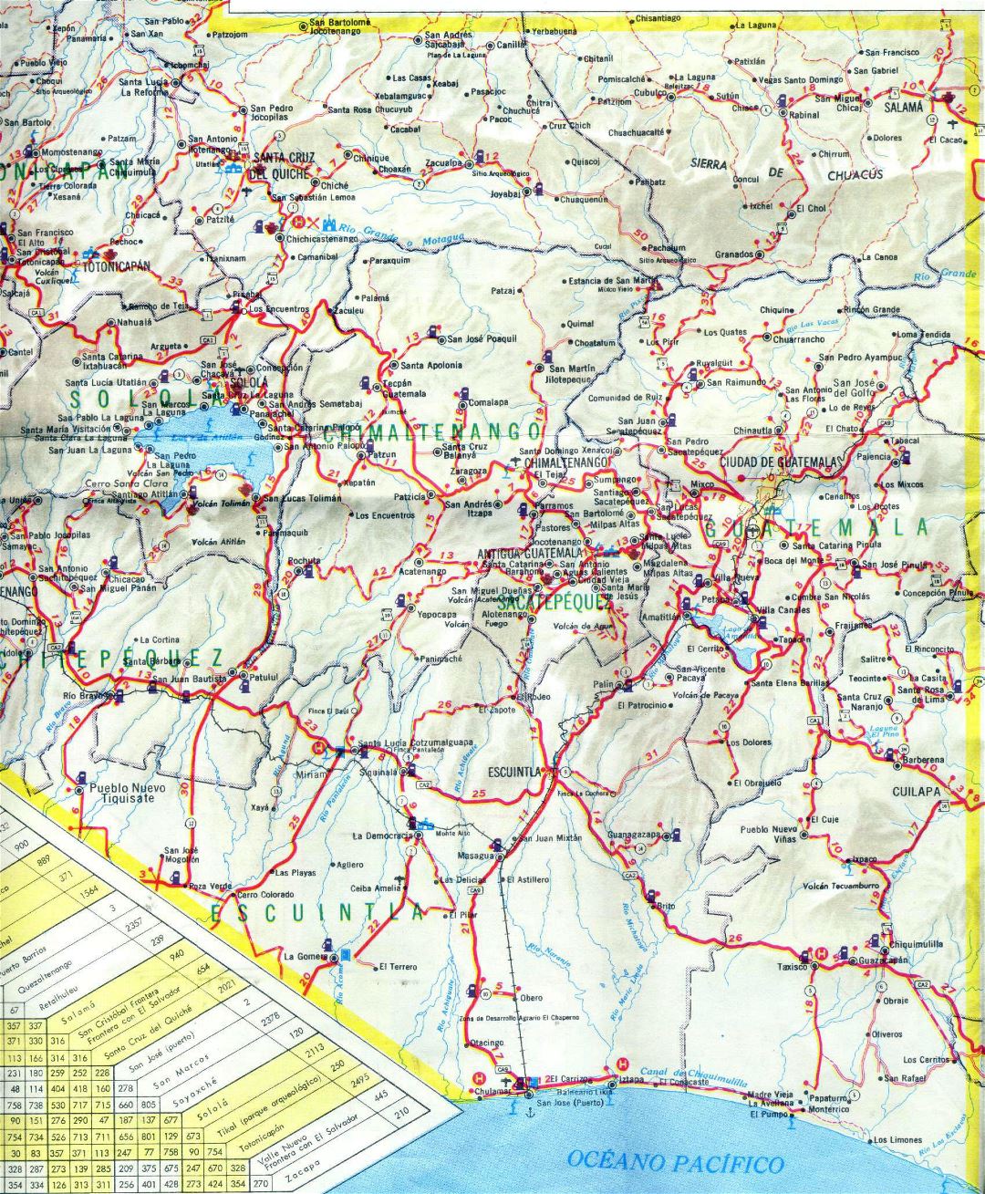 Large detailed South-Central Guatemala road map
