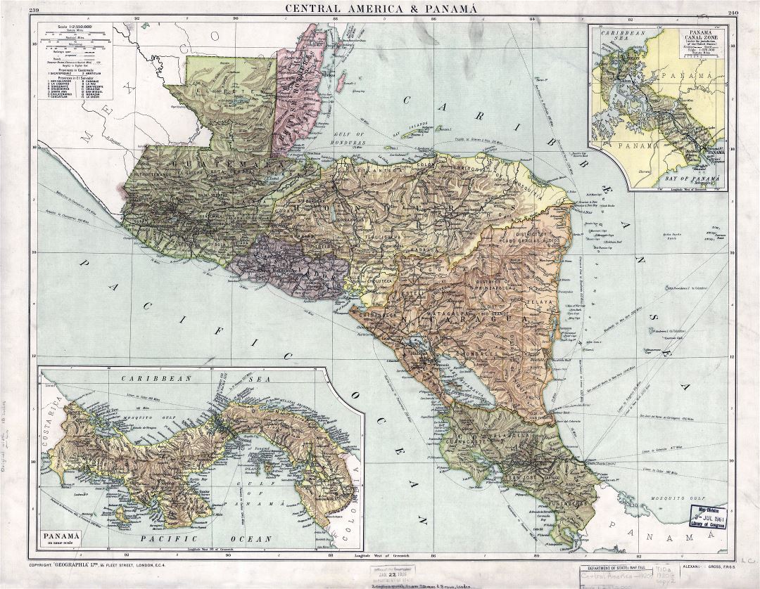 Large scale old map of Central America and Panama - 1920