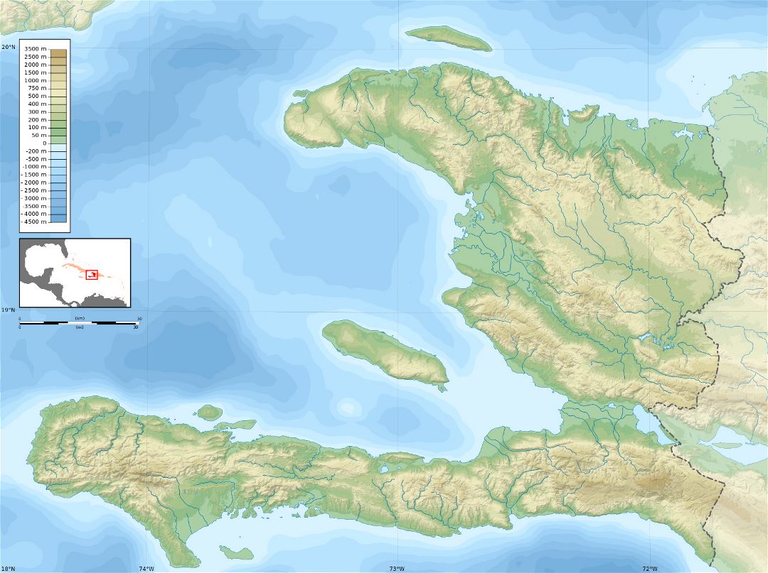 Large detailed physical map of Haiti