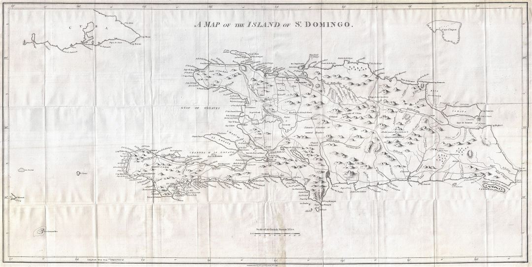 Large scale old map of Hispaniola or Santo Domingo, West Indies, Haiti, Dominican Republic - 1800
