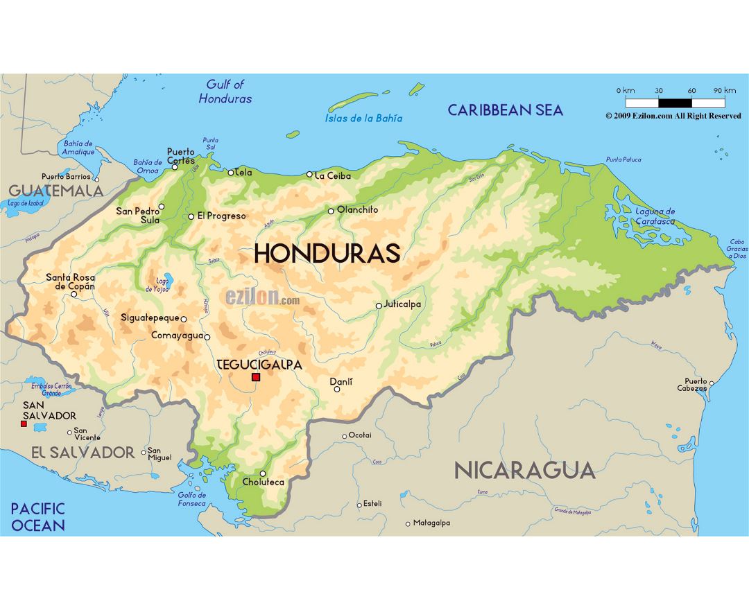 Столица гондураса на карте. Гондурас на карте. Гондурас физическая карта. Климатическая карта Гондураса.