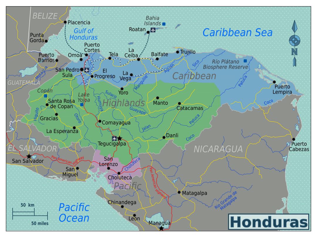 Large regions map of Honduras