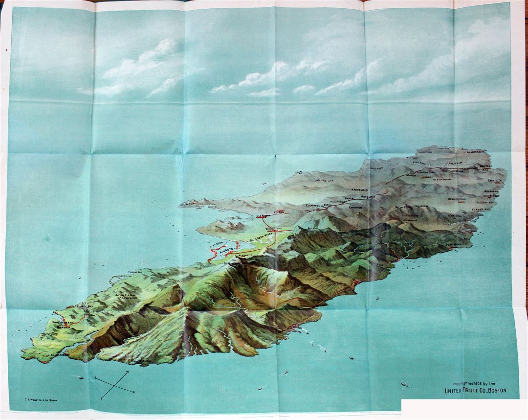 Large bird's eye map of Jamaica