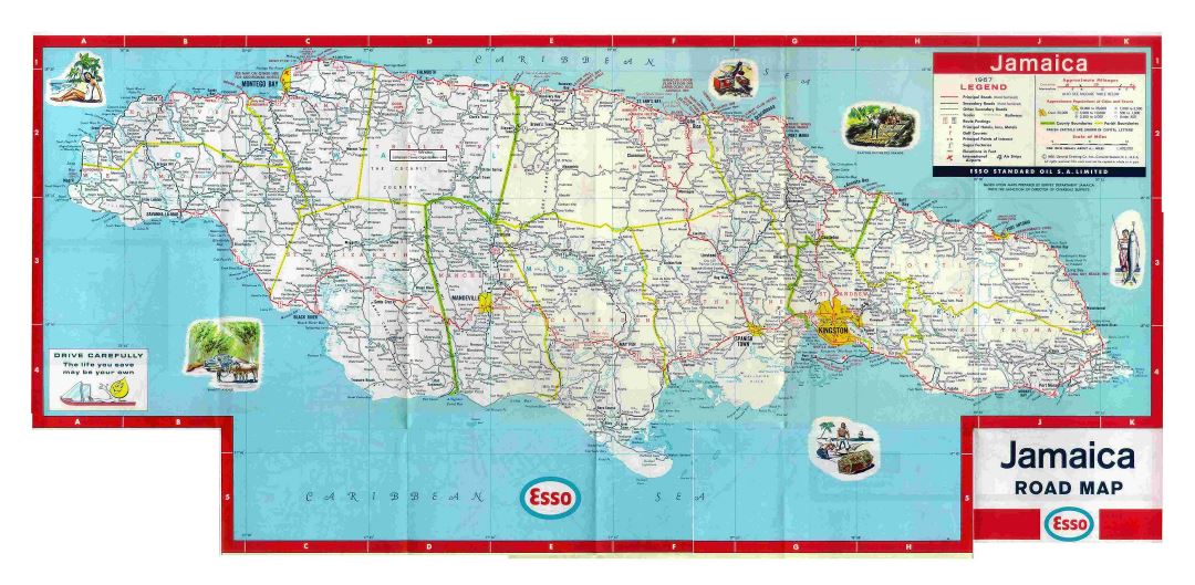 Large detailed map of Jamaica with roads, cities, airports and other marks