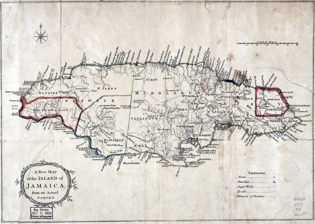 Large detailed old map of Jamaica - 1773