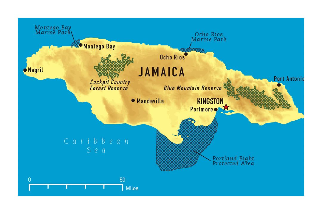 Large map of Jamaica with other marks