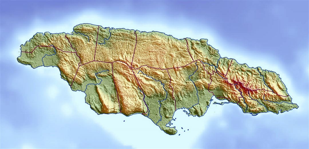Large relief map of Jamaica