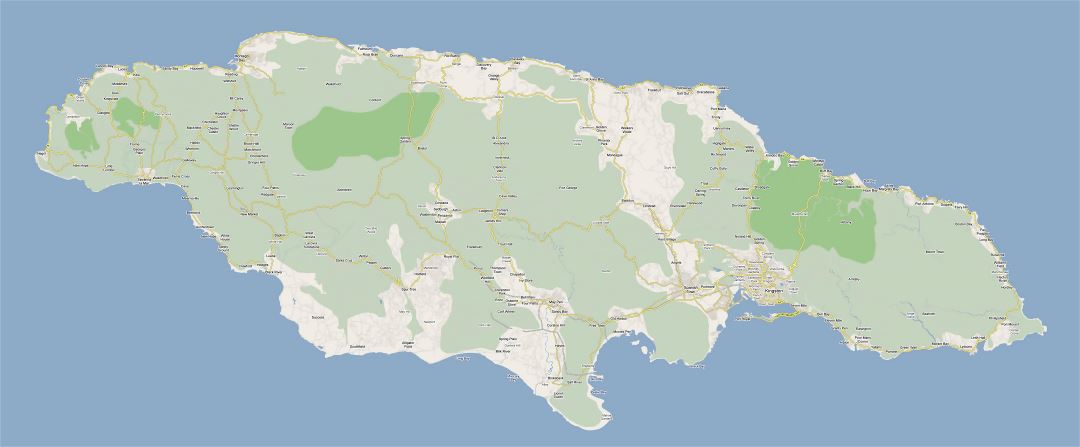 Large road map of Jamaica with cities and villages