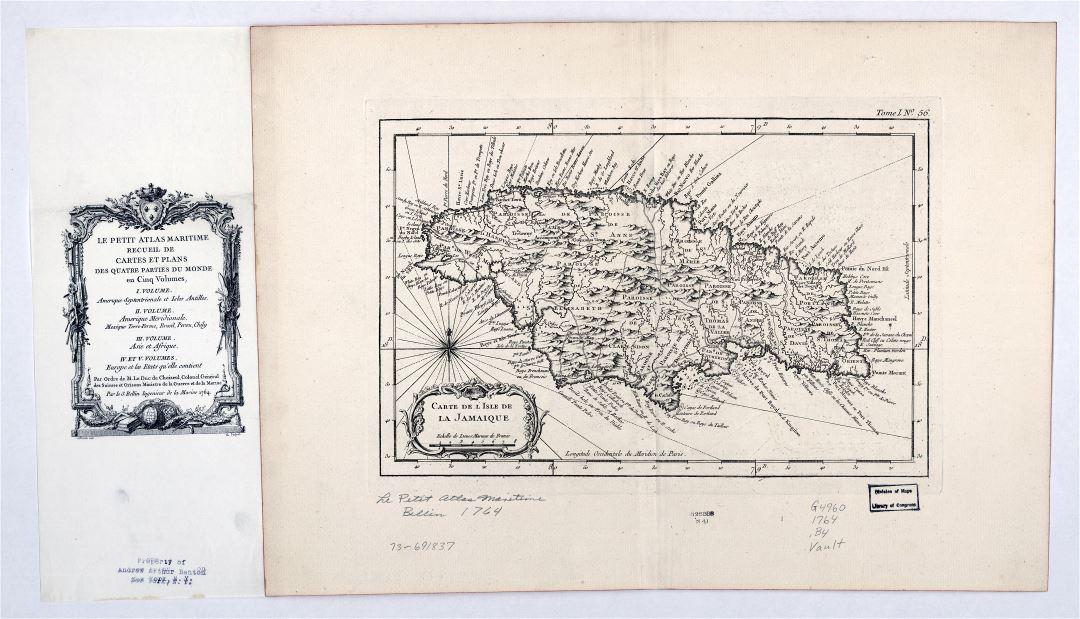 Large scale old map of Jamaica with relief and other marks - 1764