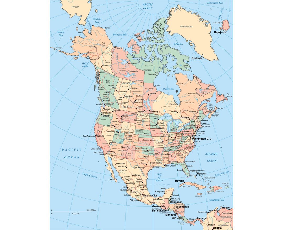 Political Map Of North America Continent