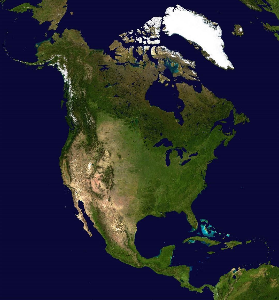 Large detailed satellite map of North America
