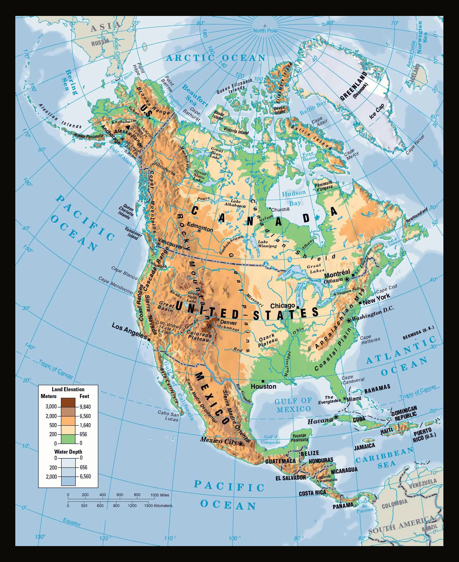 Large Physical Map Of North America North America Mapsland Maps