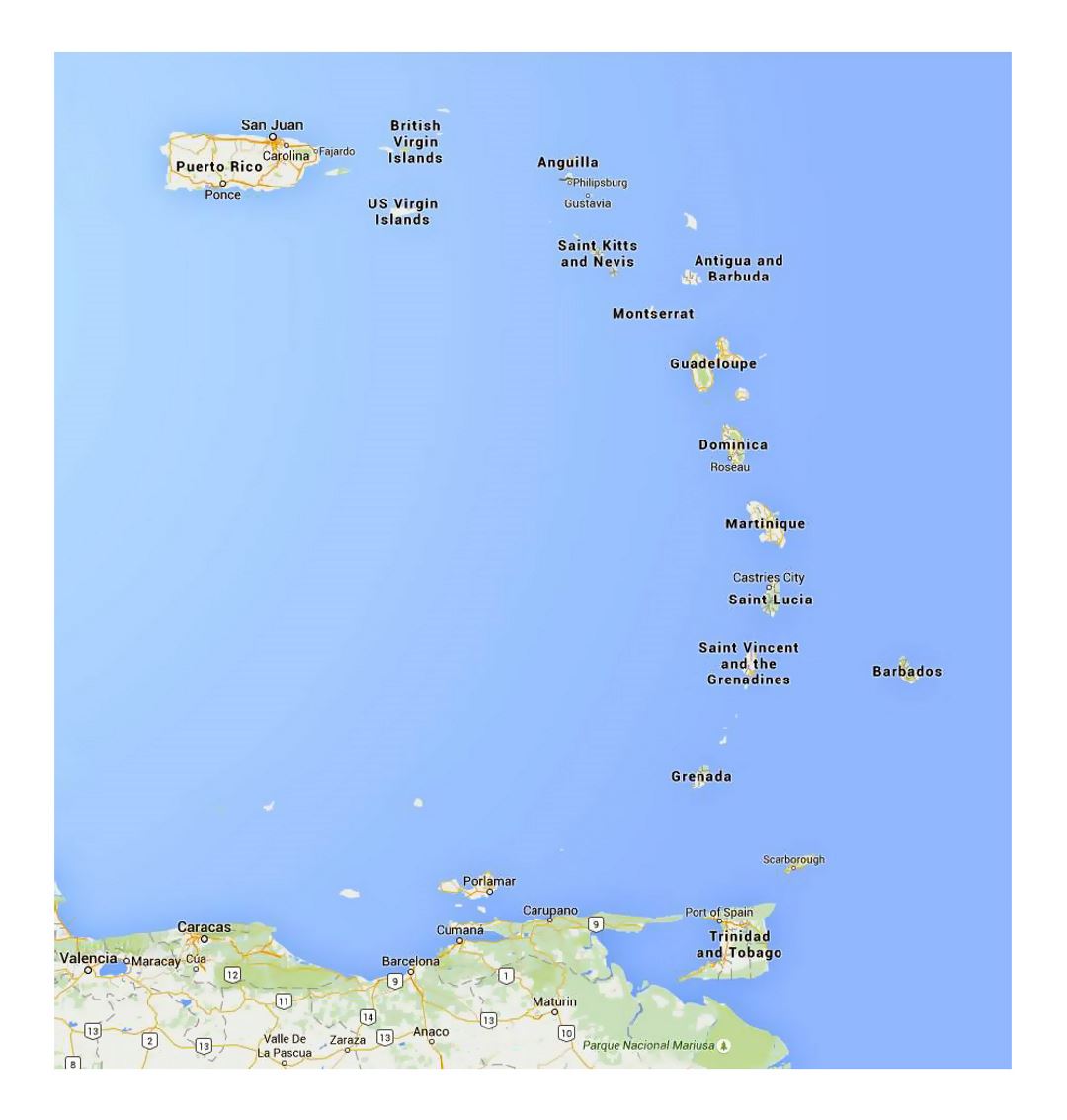 Detailed map of Lesser Antilles