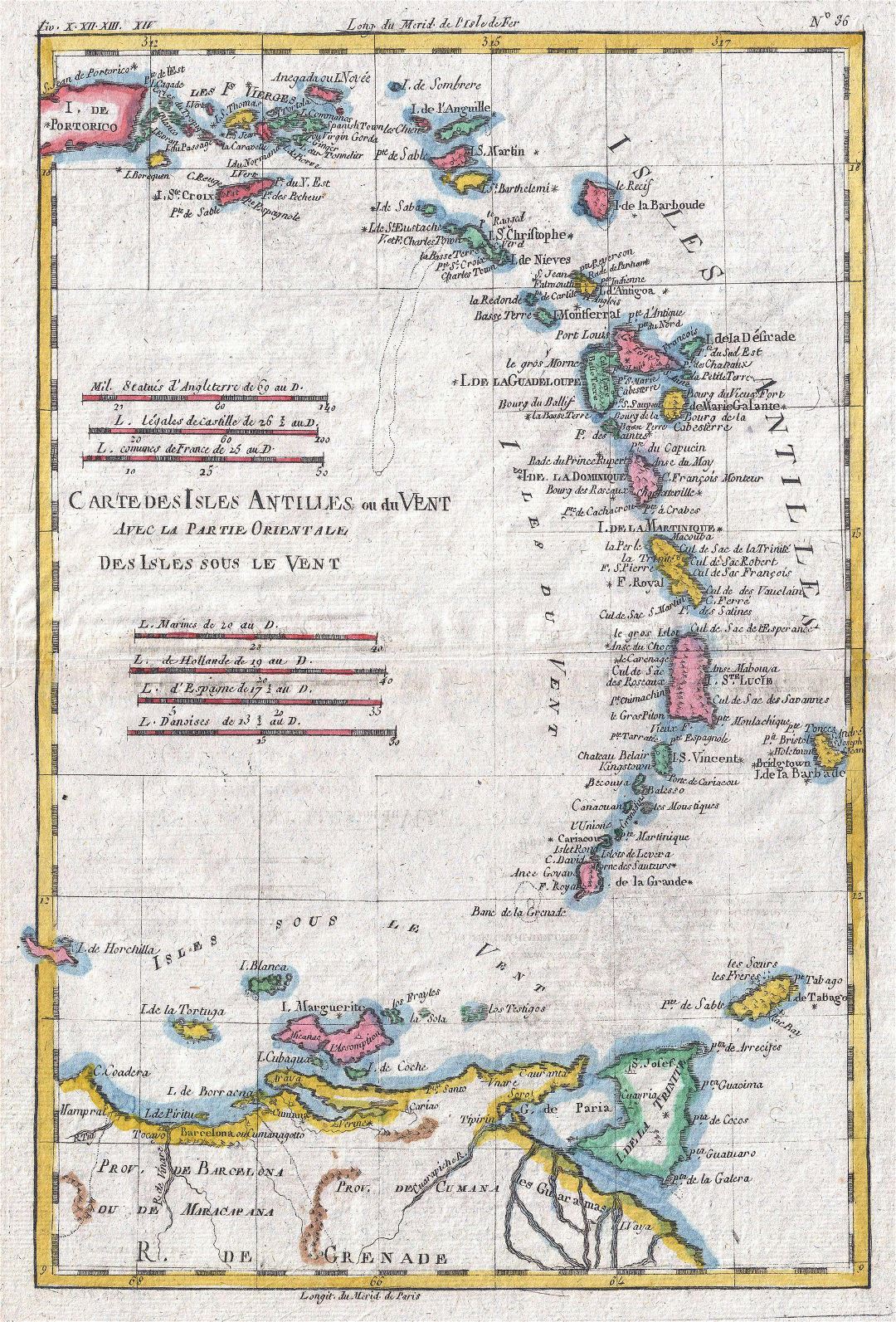 Large detailed old political map of Lesser Antilles - 1780