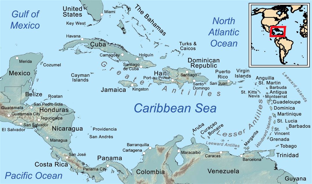 Large general map of the Caribbean