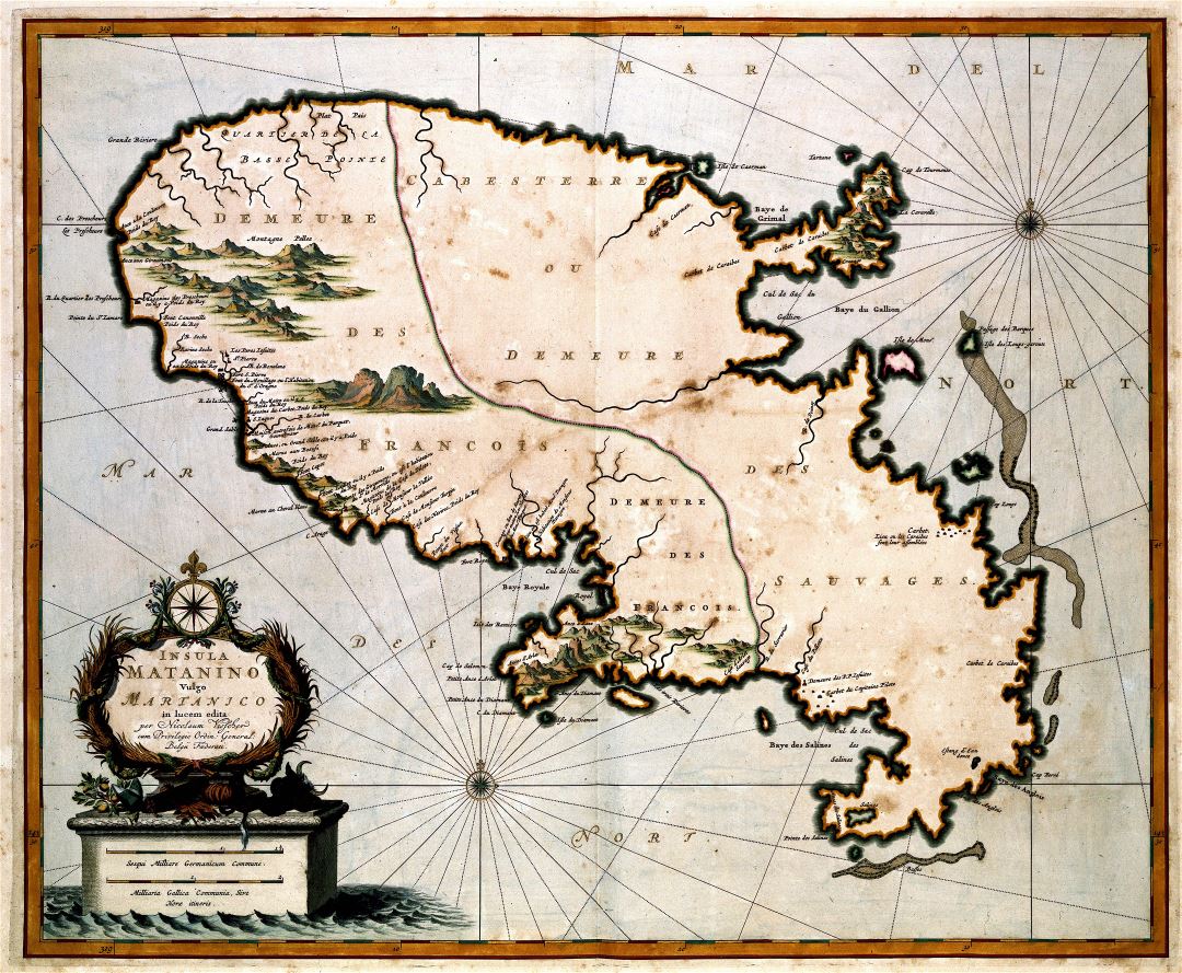 Large detailed old map of Martinique - 1681