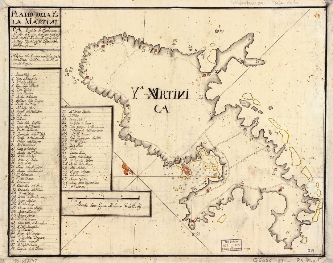 Large detailed old map of Martinique - 17xx