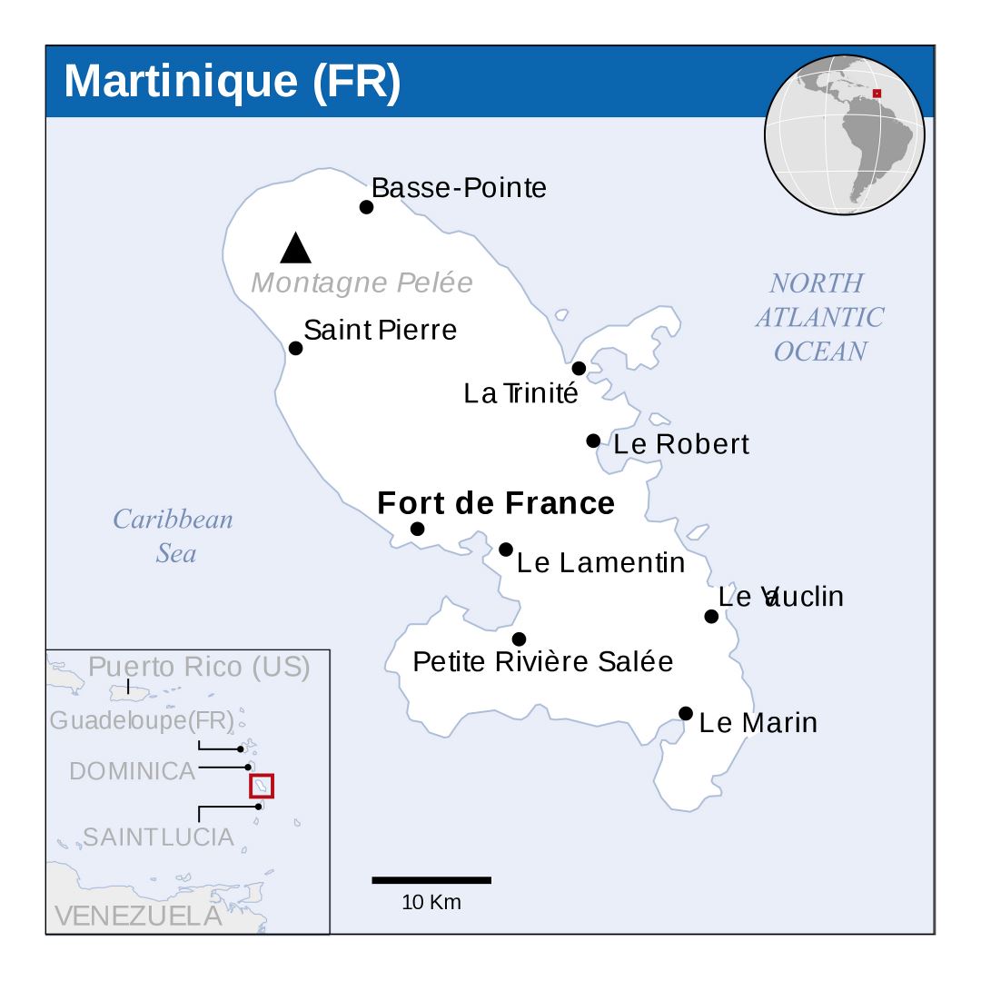 Large political map of Martinique with cities