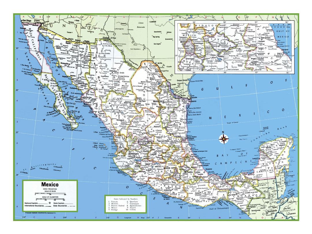 Large detailed political and administrative map of Mexico