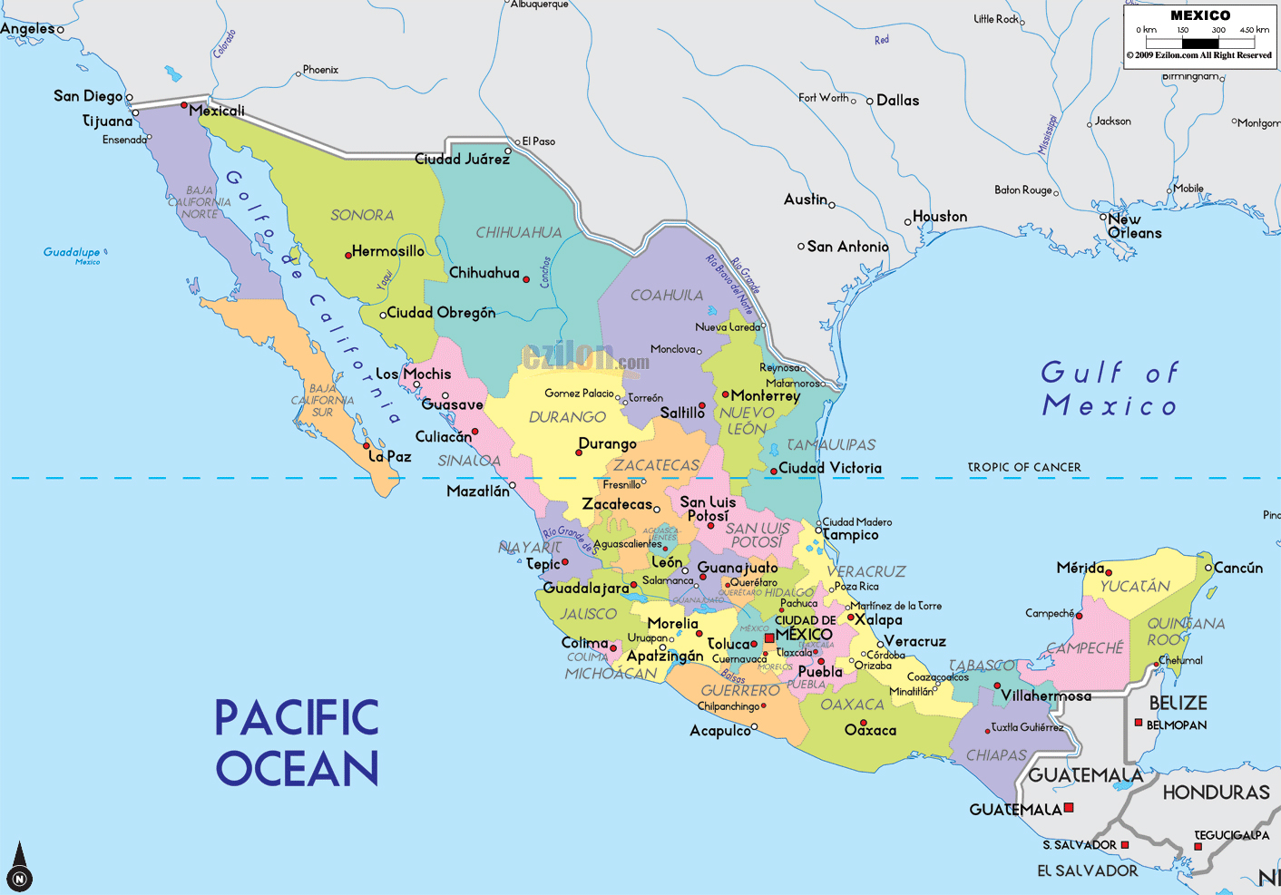 Large Political And Administrative Map Of Mexico With Major Cities