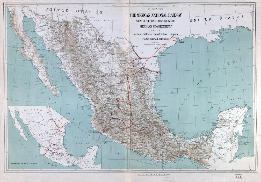 Large scale detailed old map of the Mexican National Railway - 1881