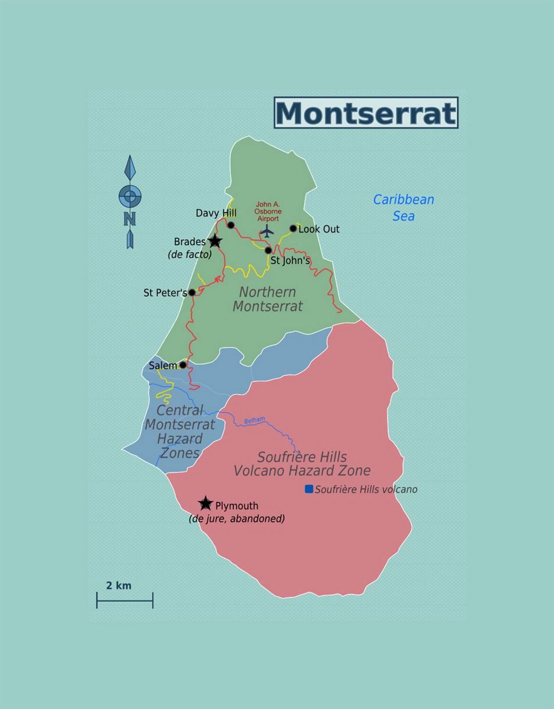 Detailed regions map of Montserrat island