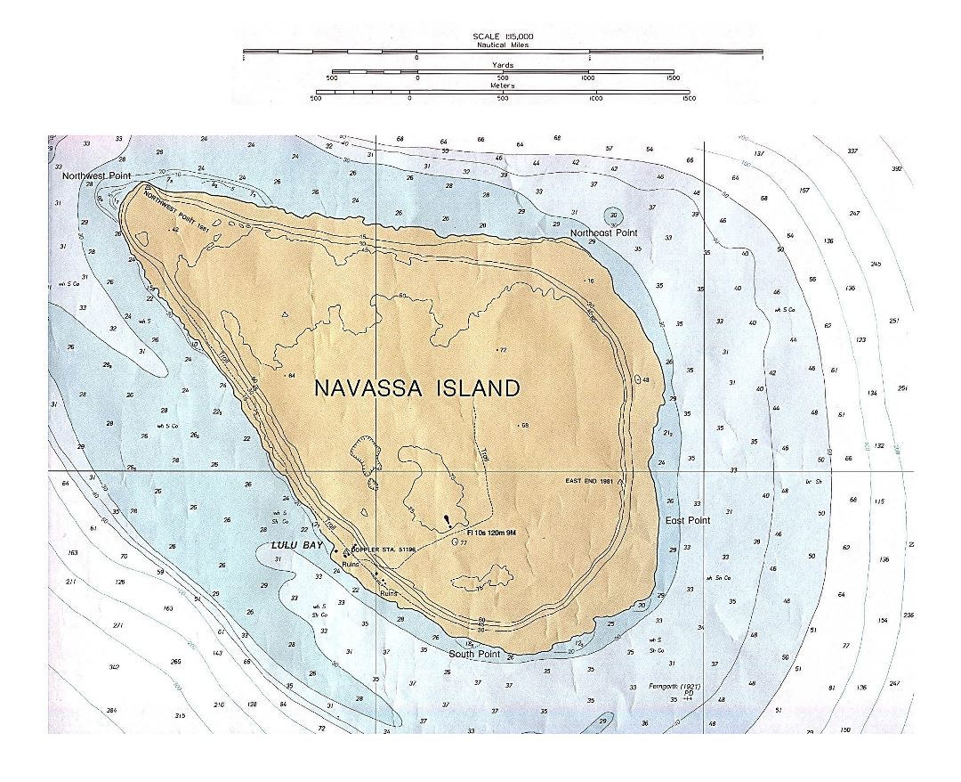 Large detailed topographical map of Navassa Island