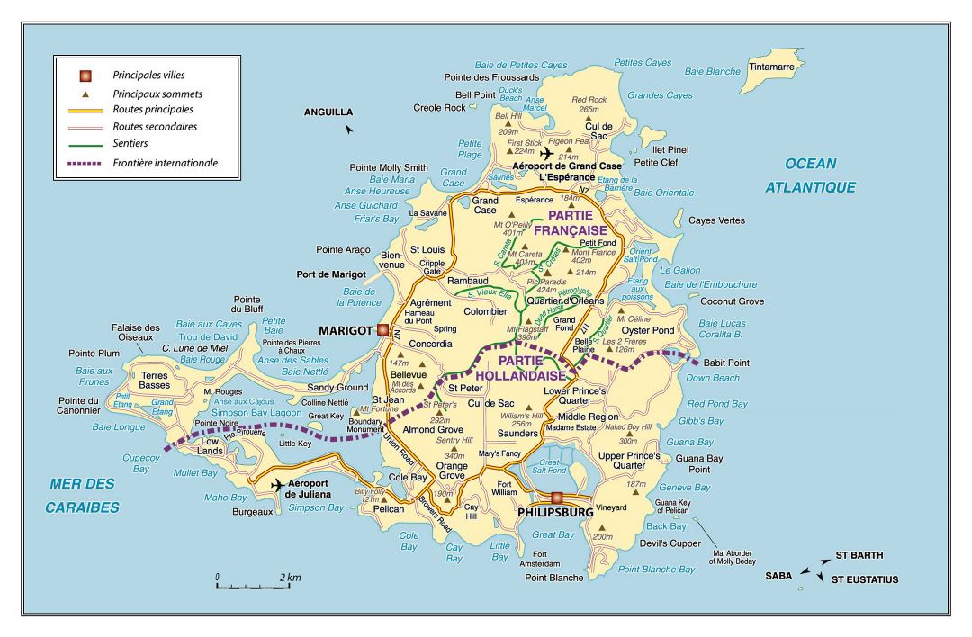 Large road map of Saint Martin Island, Netherlands Antilles