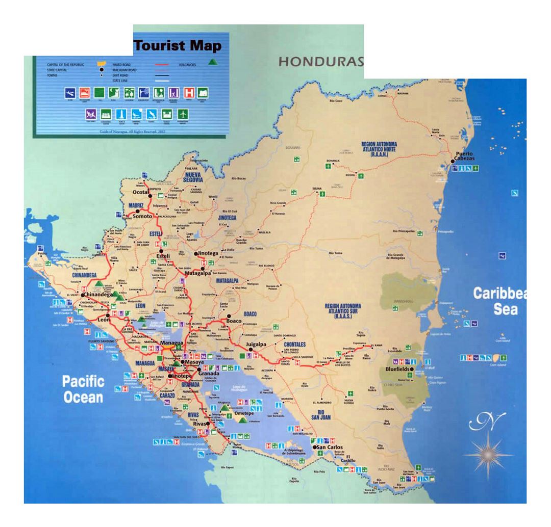 Detailed tourist map of Nicaragua