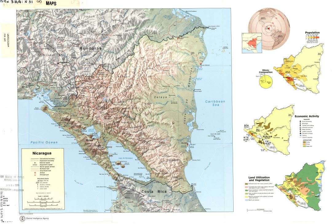 Large detailed country profile map of Nicaragua - 1979