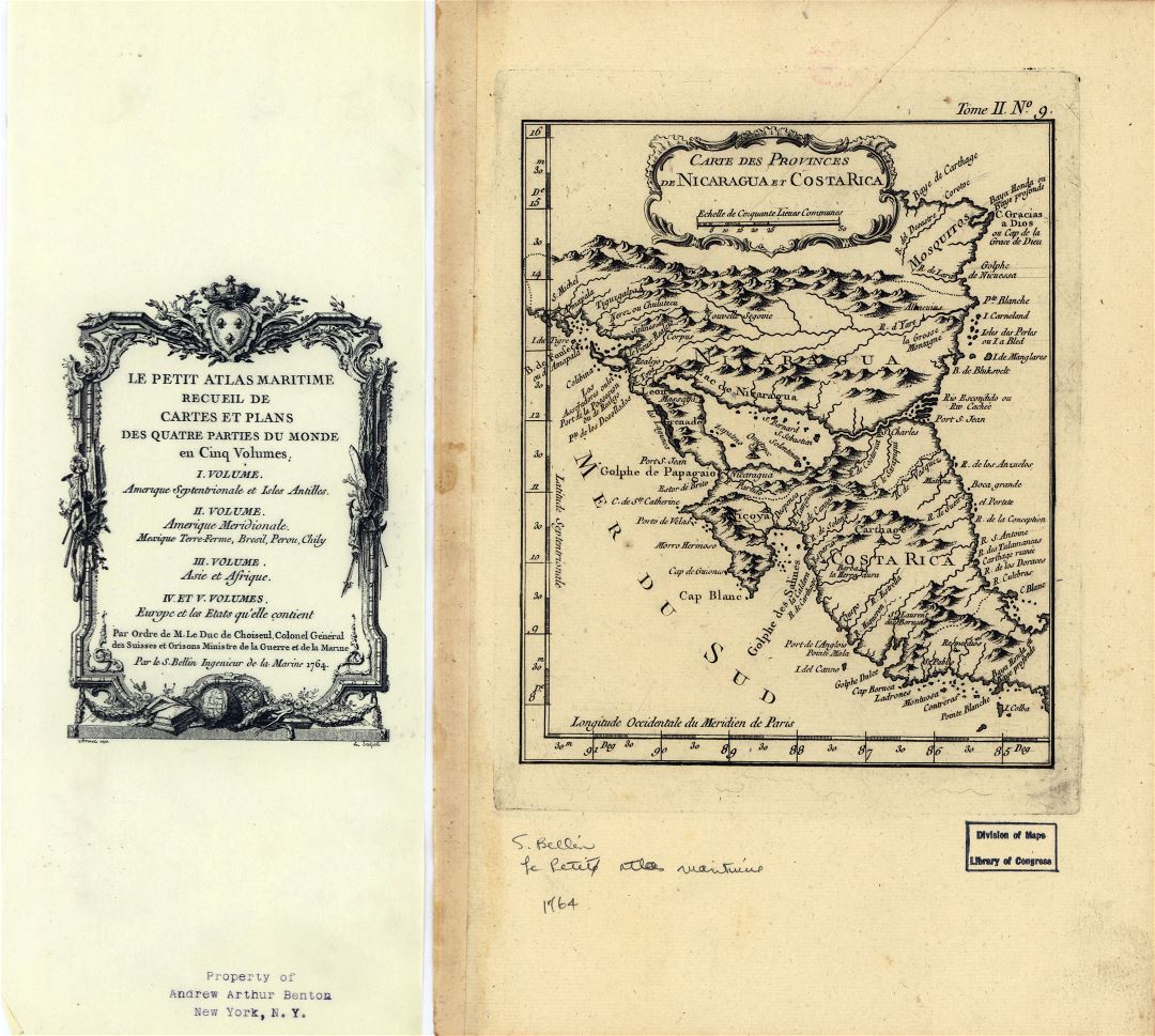 Large detailed old map of Nicaragua and Costa Rica - 1764