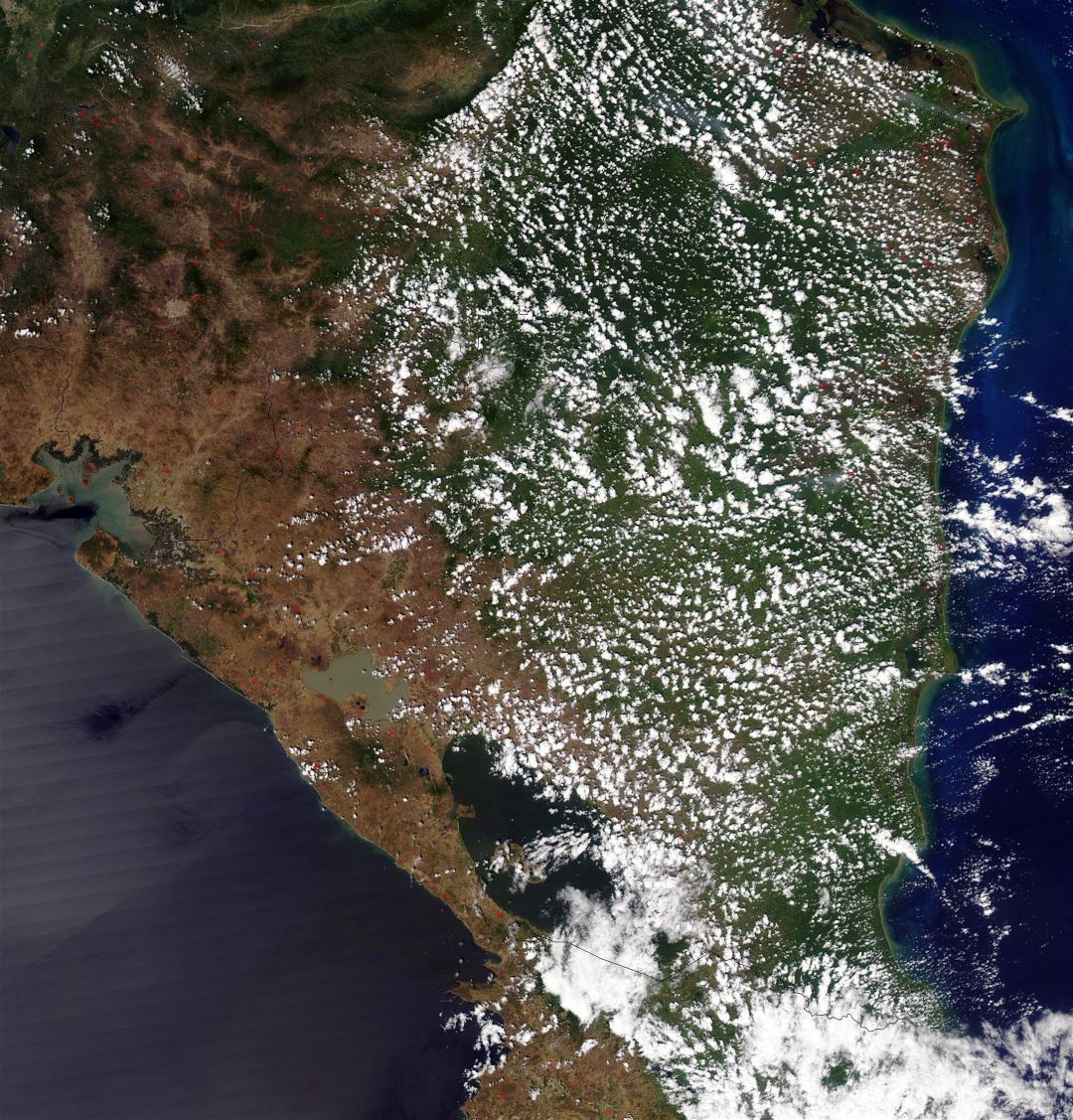 Large satellite map of Nicaragua