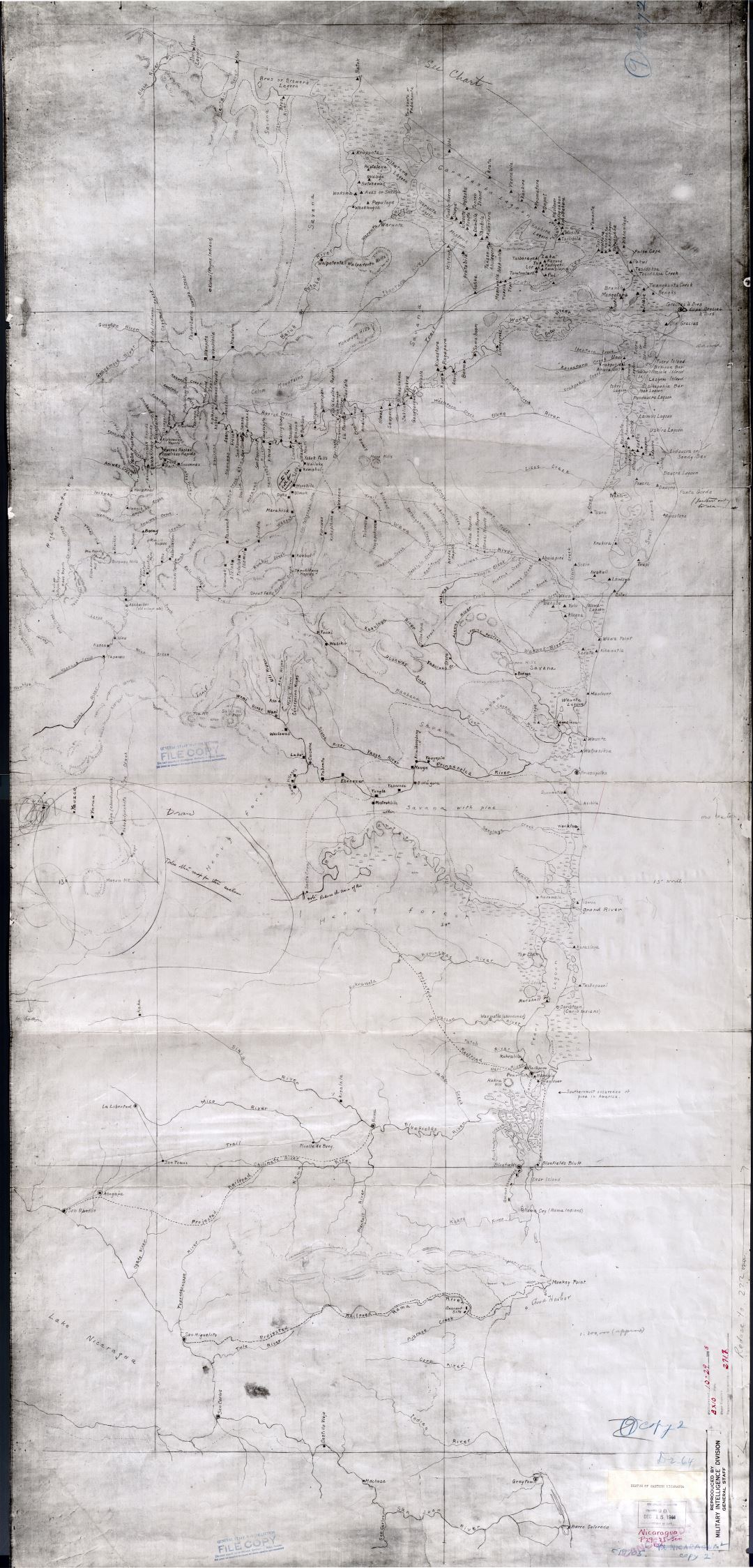 Large scale detailed old map of Eastern Nicaragua - 1928