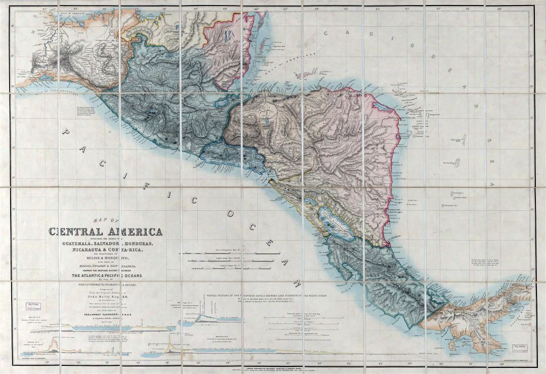Large scale old map of Central America - 1850
