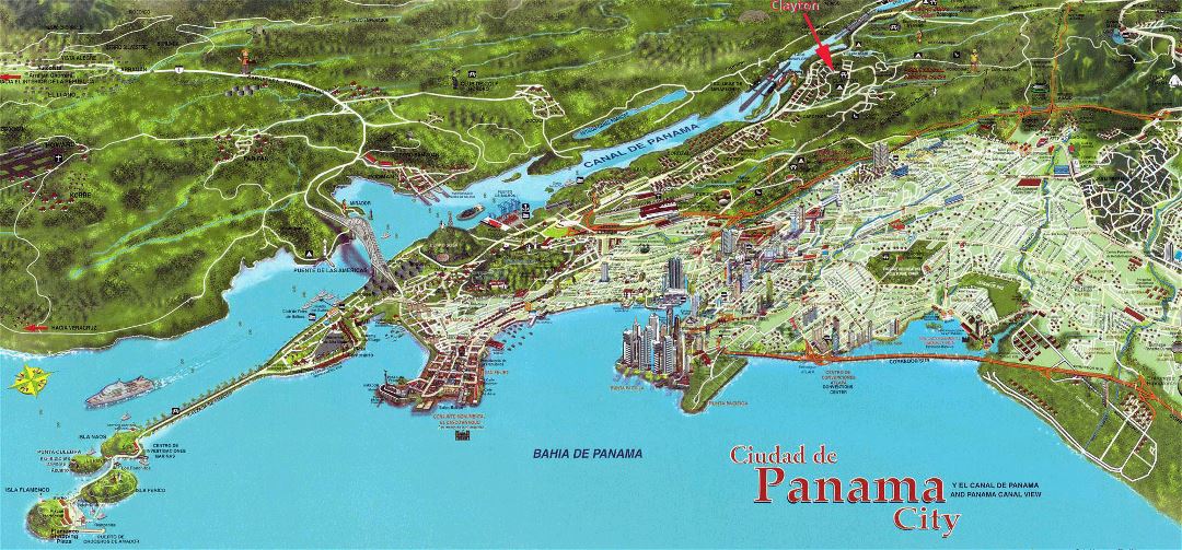 Detailed panoramic map of the Panama city