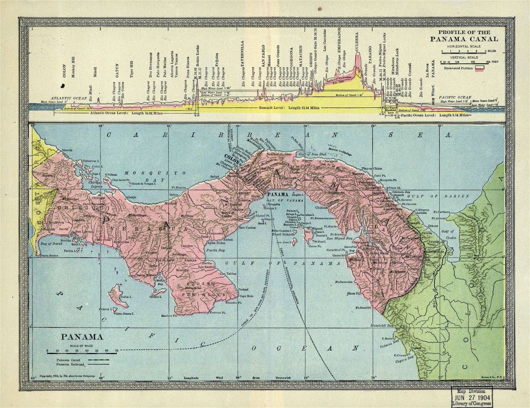 Large detailed old map of Panama with relief - 1904