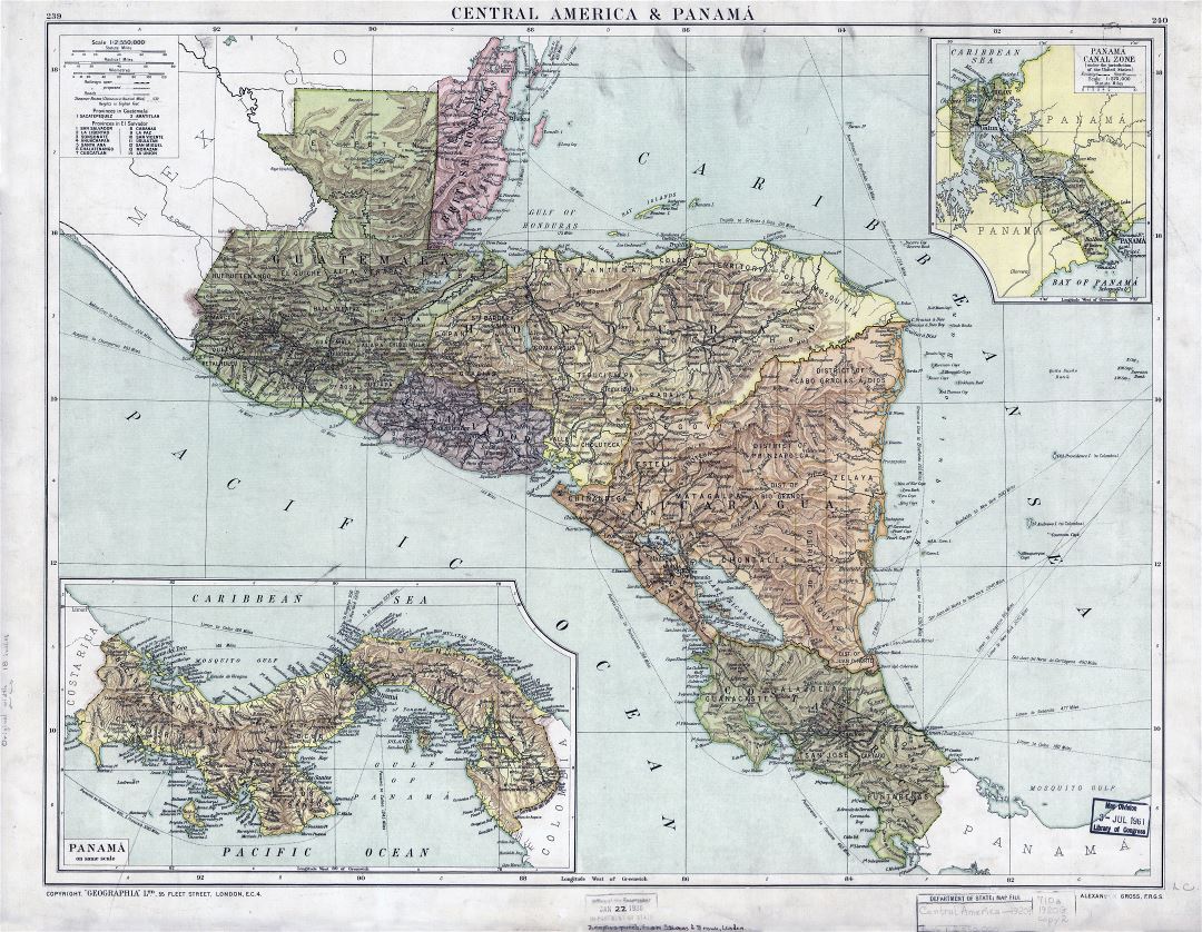 Large scale old map of Central America and Panama - 1920