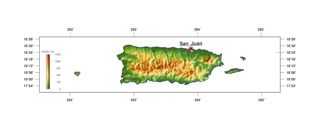 Detailed elevation map of Puerto Rico