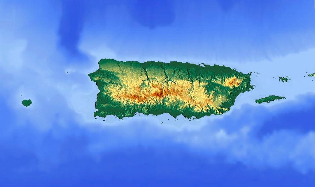 Detailed topographic map of Puerto Rico