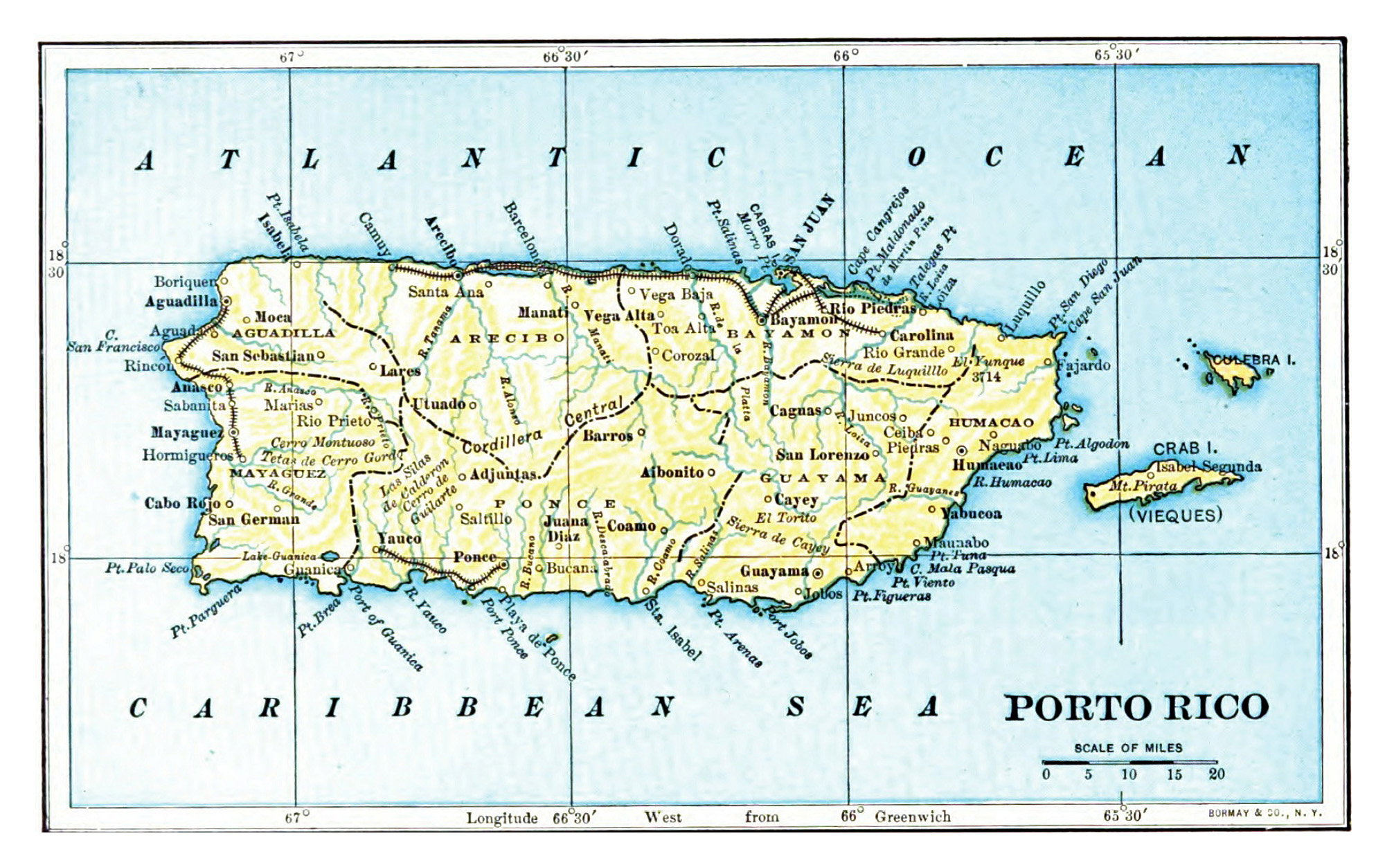 Large Detailed Old Map Of Puerto Rico 1903 Puerto Rico North