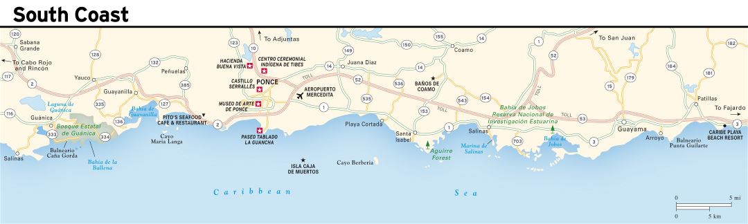 Large detailed South Coast map of Puerto Rico