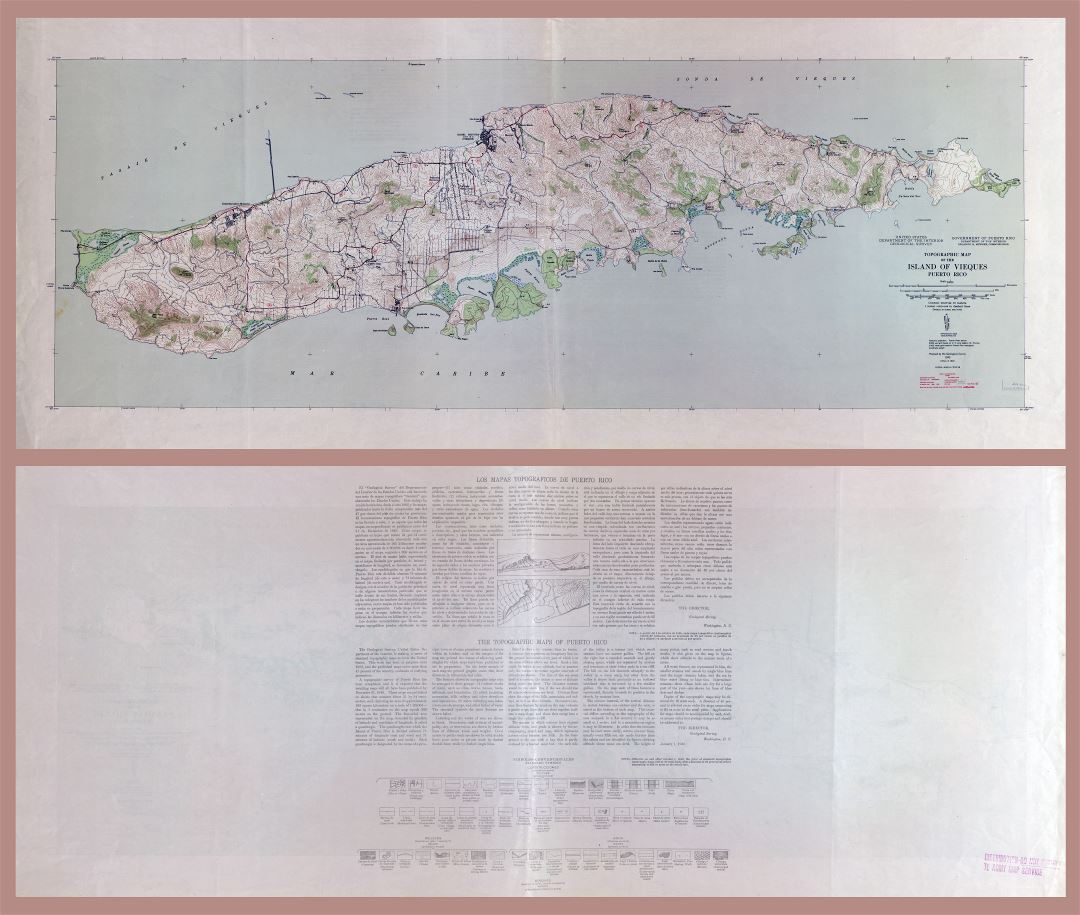 Large detailed topographic map of the Island of Vieques, Puerto Rico - 1946