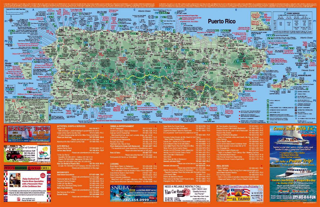 Large detailed tourist map of Puerto Rico with other marks