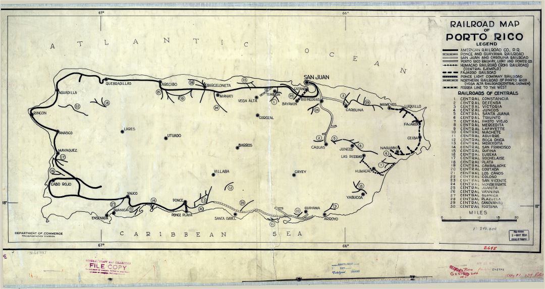 Large scale old railroad map of Puerto Rico - 1924