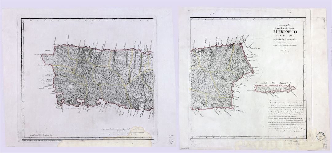 Large scale old topographic map of Puerto Rico - 1791