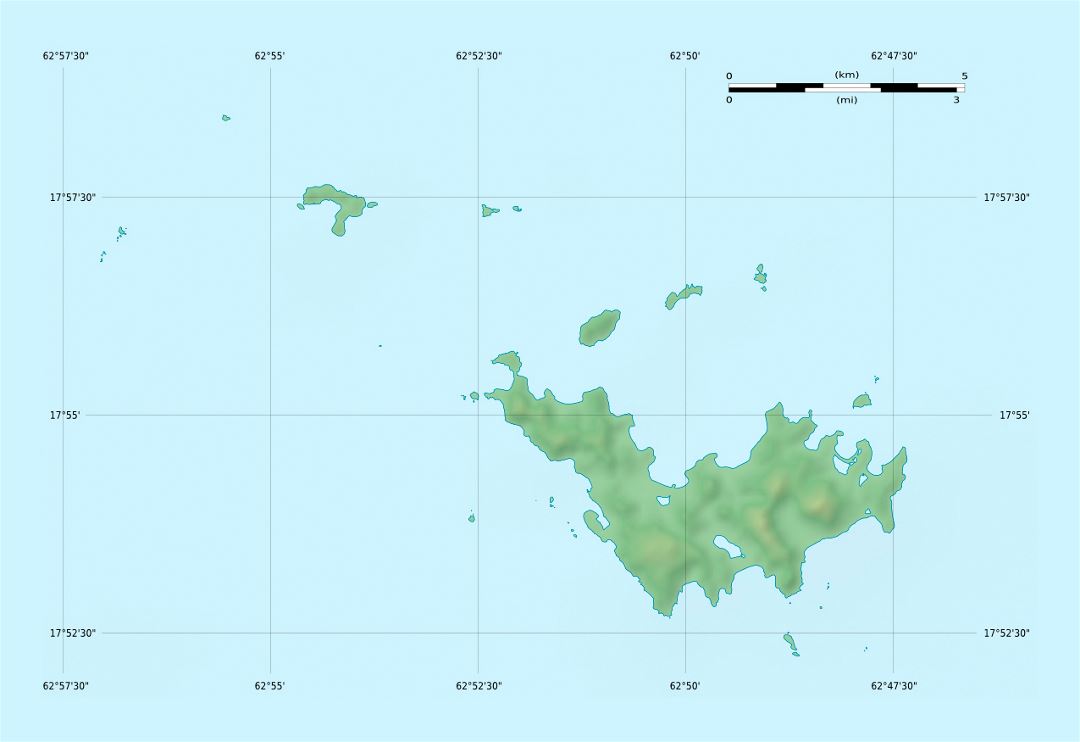 Detailed relief map of Saint Barthelemy