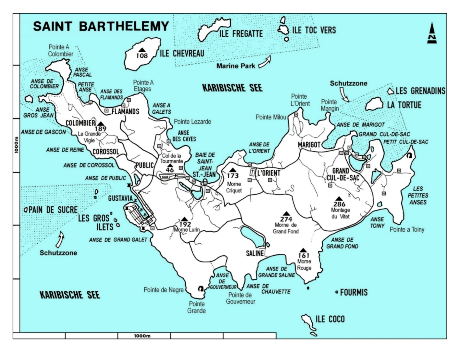 Large map of Saint Barthelemy with other marks | Saint Barthelemy ...