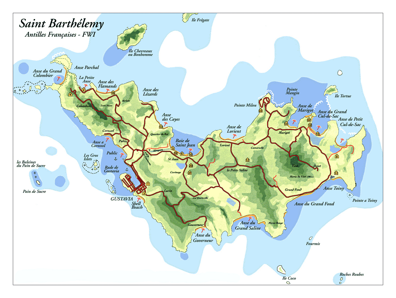 Large road and tourist map of St. barthelemy Island | Saint Barthelemy ...